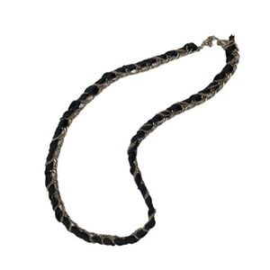 Long Braided Chain & Ribbon Necklace